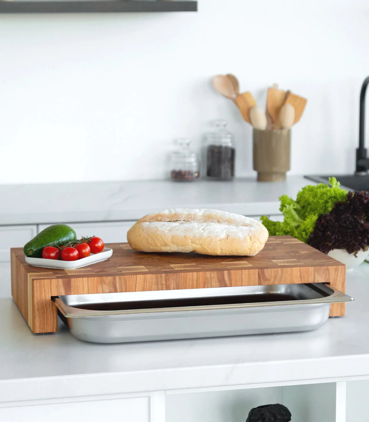 Ash Cutting Board With Tray Large 24"x14"
