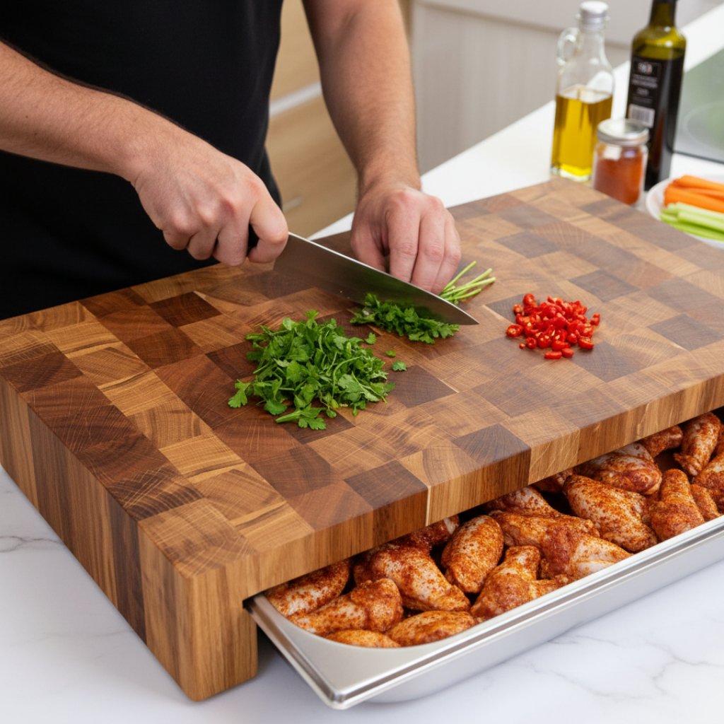 Oak Cutting Board With Tray Large 24"x14"