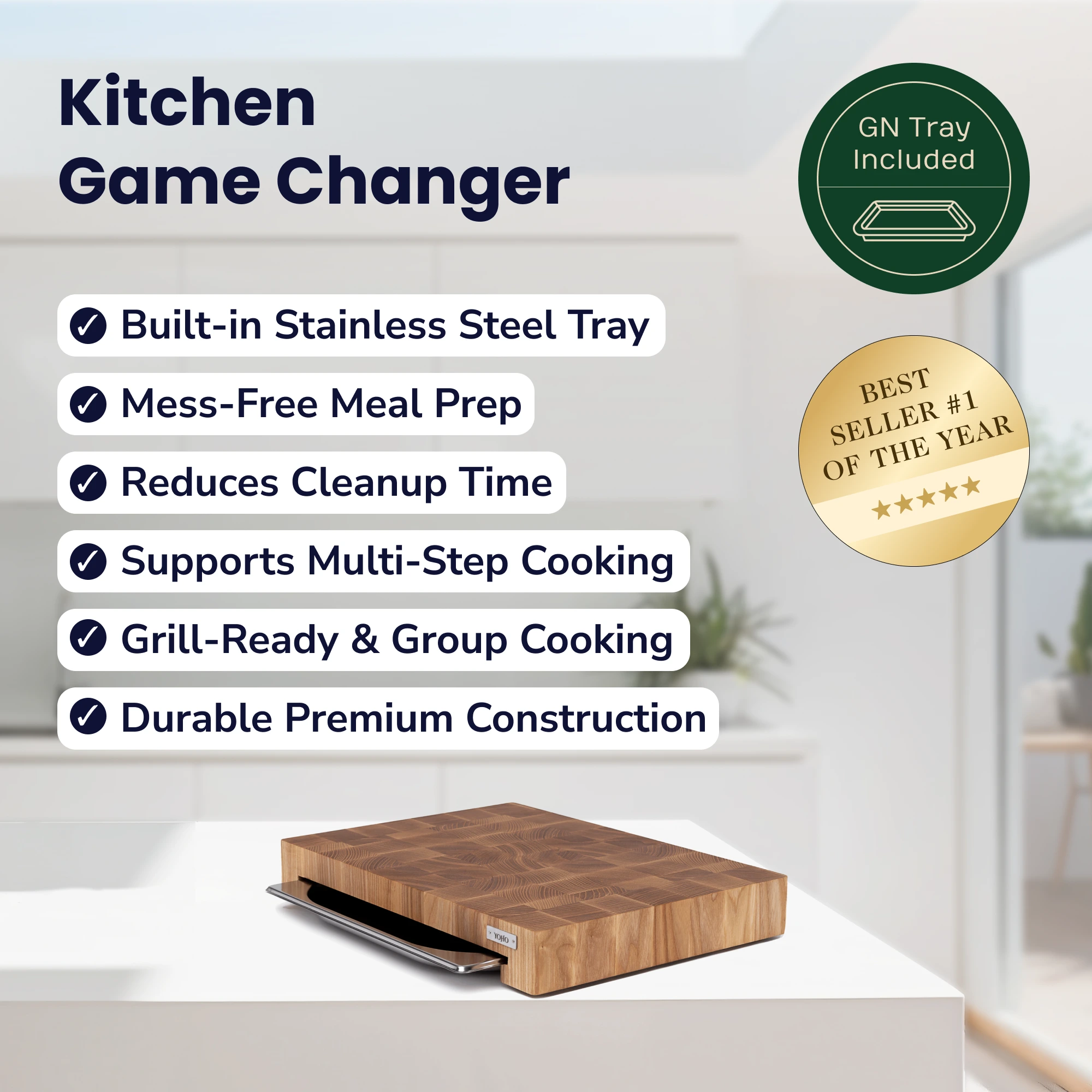 Ash Cutting Board With Tray Small 12"x16"