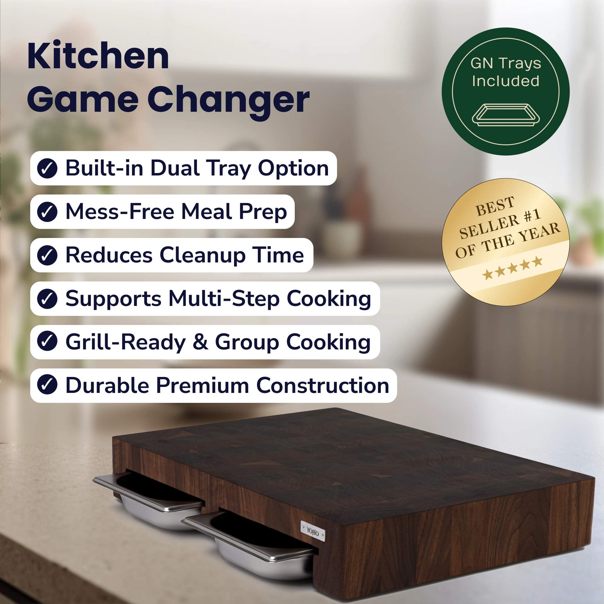 American Walnut Cutting Board With Dual Trays Medium 18"x13.4"