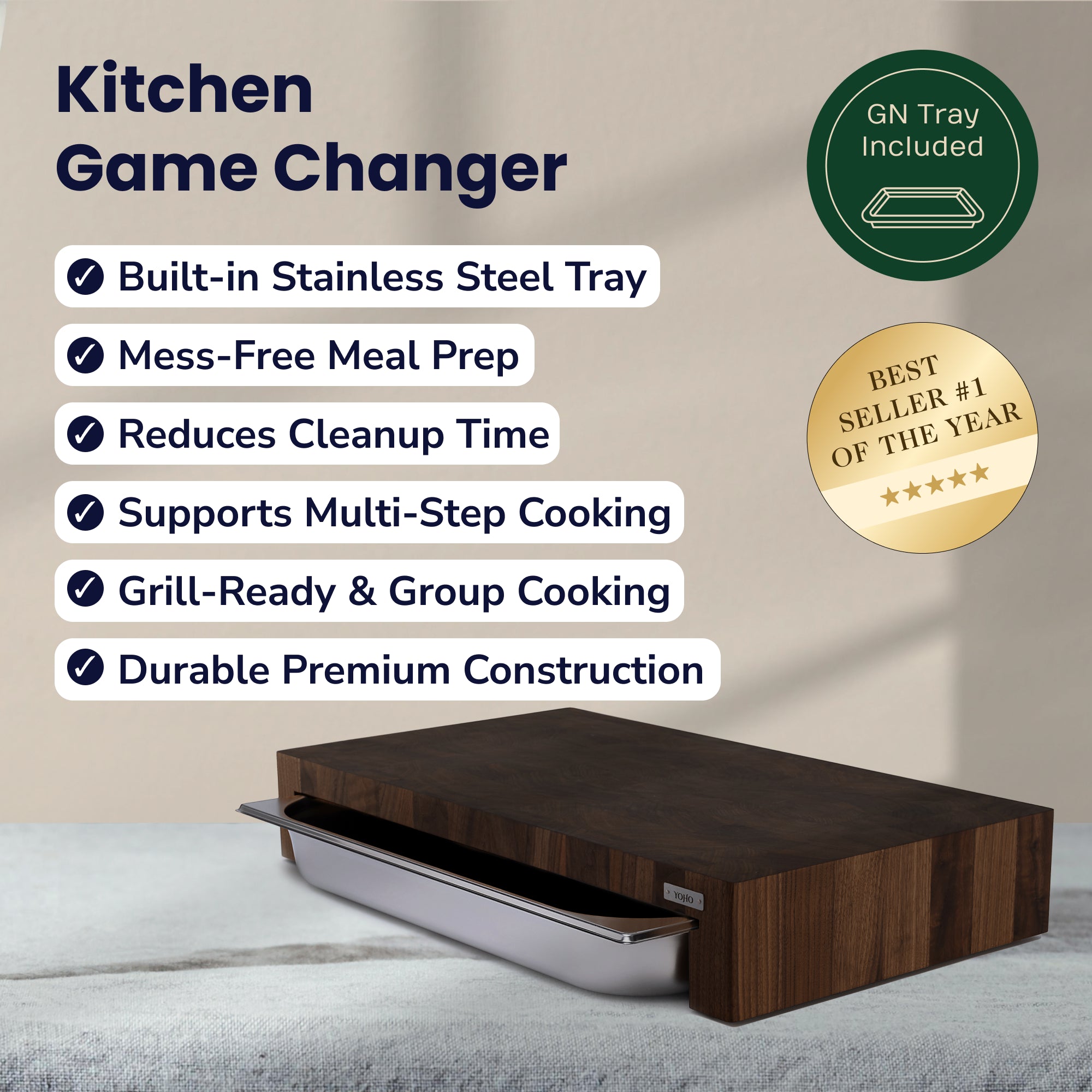 American Walnut Cutting Board With Tray Large 24"x14"