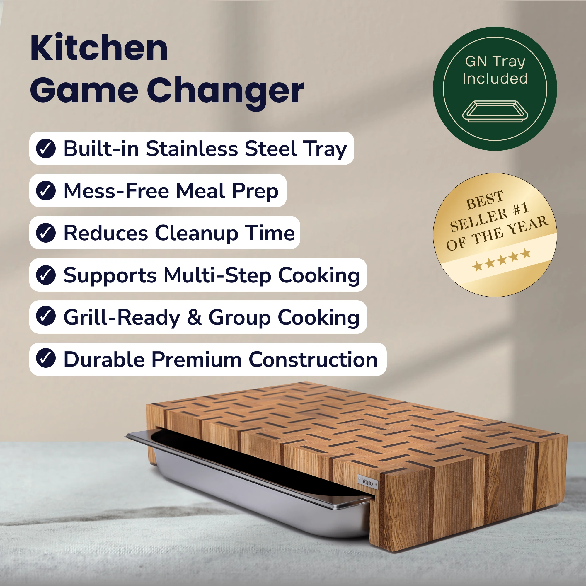 Ash & Sapele Cutting Board With Tray Large 24"x14"
