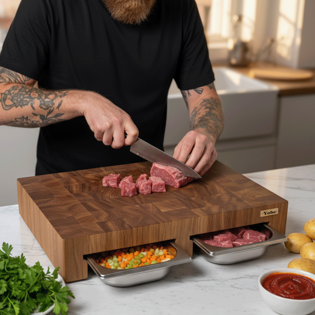 Oak Cutting Board With Dual Trays Medium 18"x13.4"