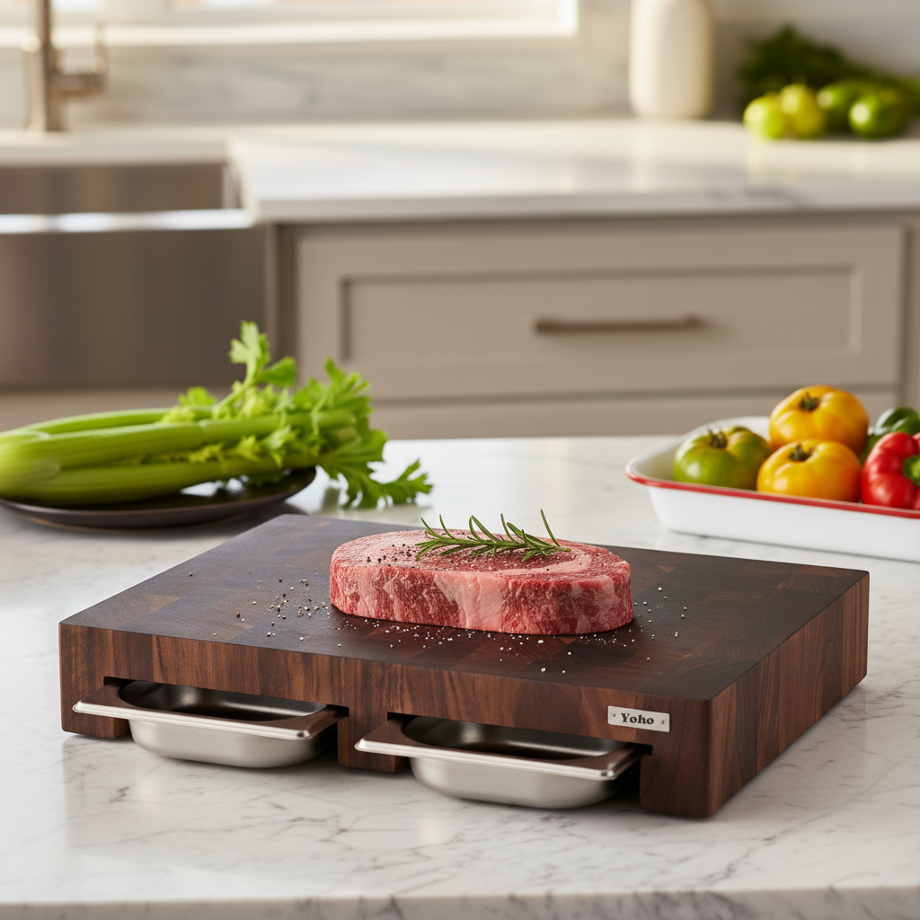 American Walnut Cutting Board With Dual Trays Medium 18"x13.4"