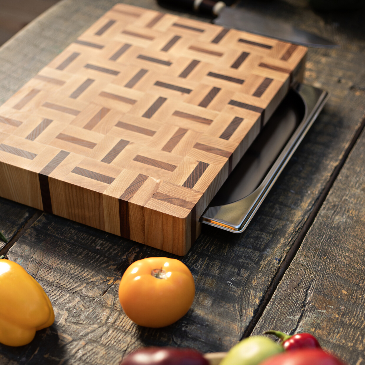 Ash & Sapele Cutting Board With Tray Small 12"x16"
