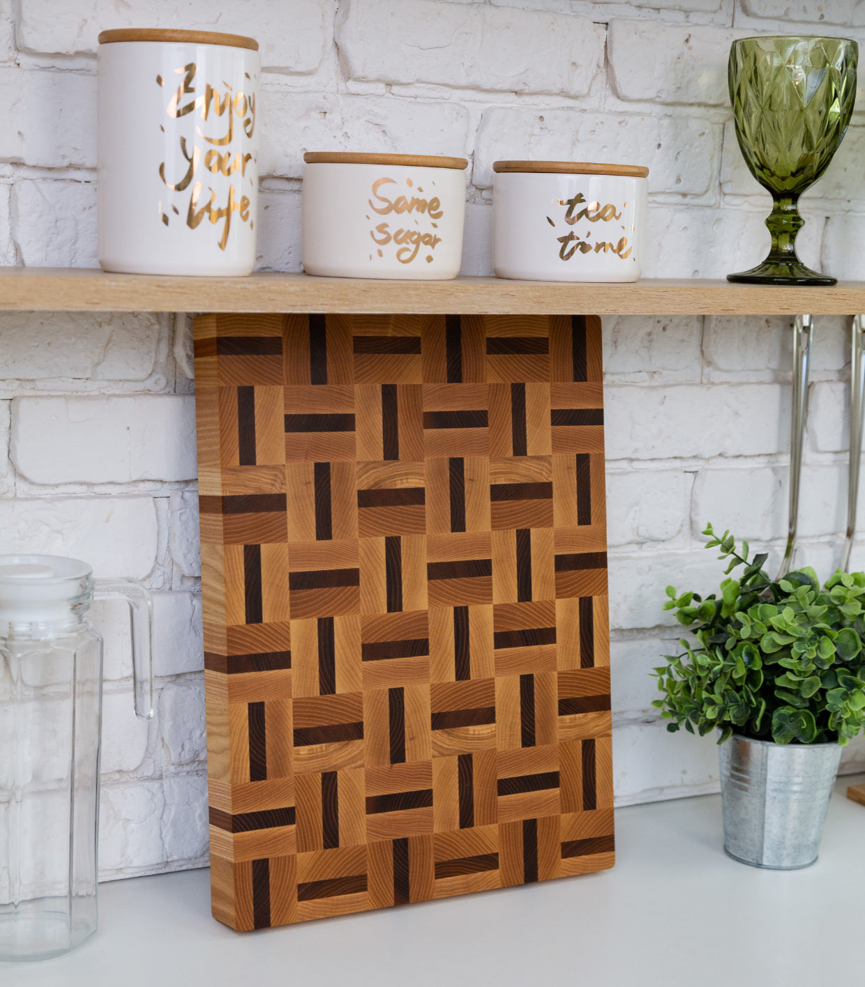 Patterned End Grain Cutting Board Ash & Sapele