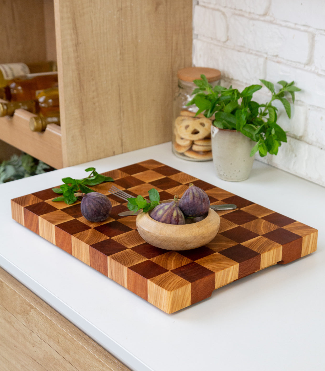 Chess Patterned End Grain Cutting Board With Ash & Sapele