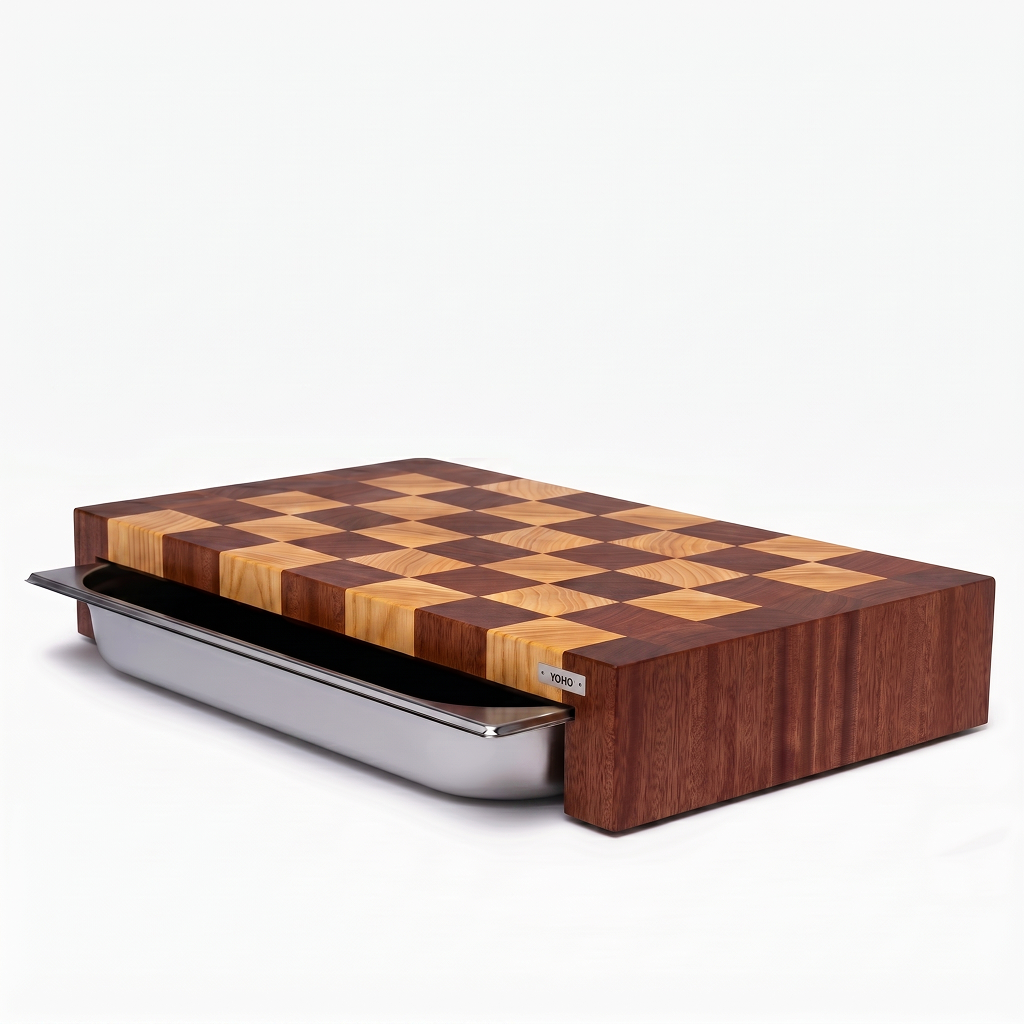 Chess Patterned Ash &amp; Sapele Cutting With Tray Large 24"x14"