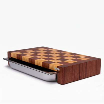 Chess Patterned Ash &amp; Sapele Cutting With Tray Large 24"x14"