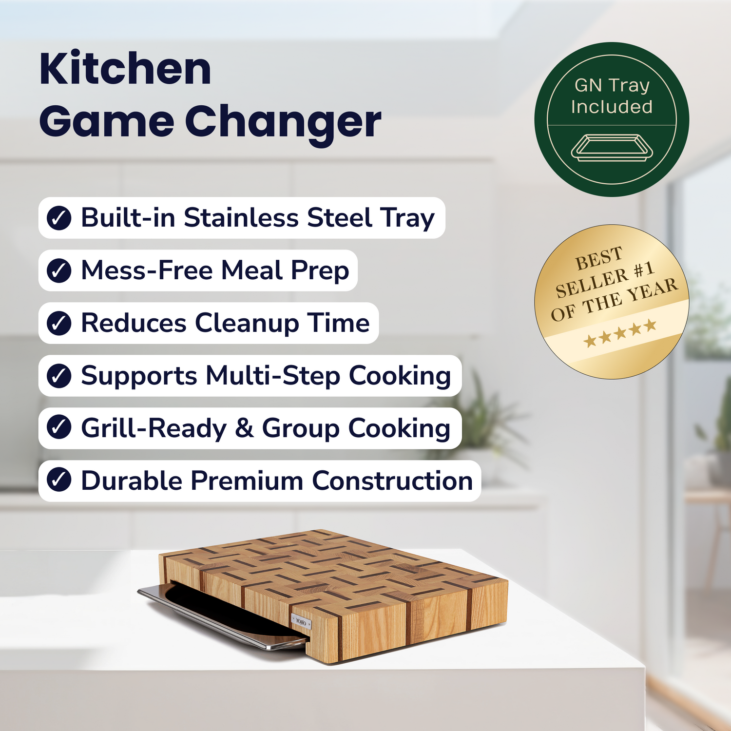 Ash &amp; Sapele Cutting Board With Tray Small 12&quot;x16&quot;