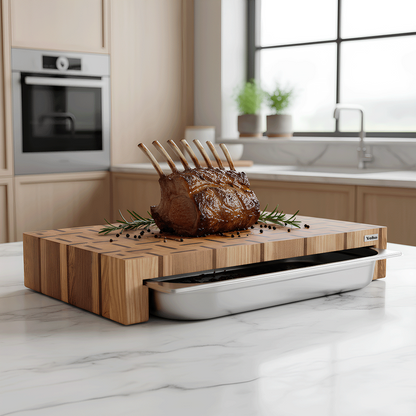 Ash &amp; Sapele Cutting Board With Tray Large 24&quot;x14&quot;