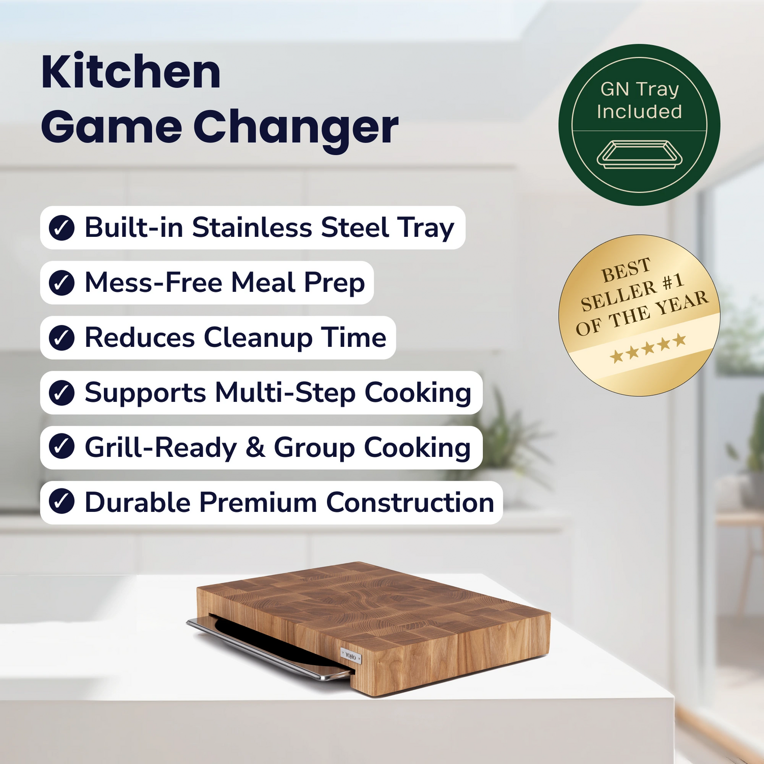 Ash Cutting Board With Tray Small 12&quot;x16&quot;