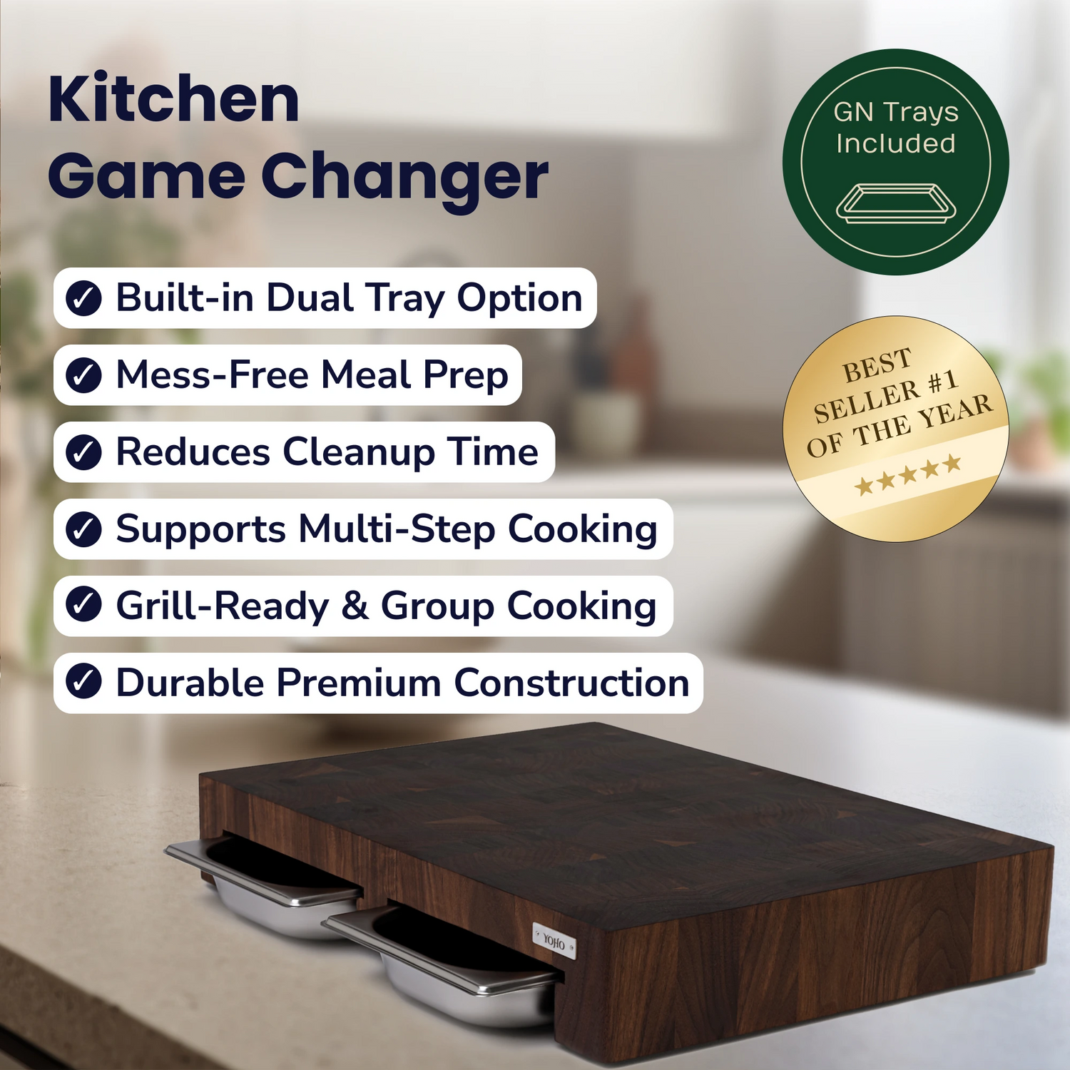 American Walnut Cutting Board With Dual Trays Medium 18&quot;x13.4&quot;