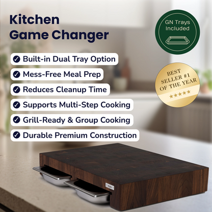 American Walnut Cutting Board With Dual Trays Medium 18&quot;x13.4&quot;