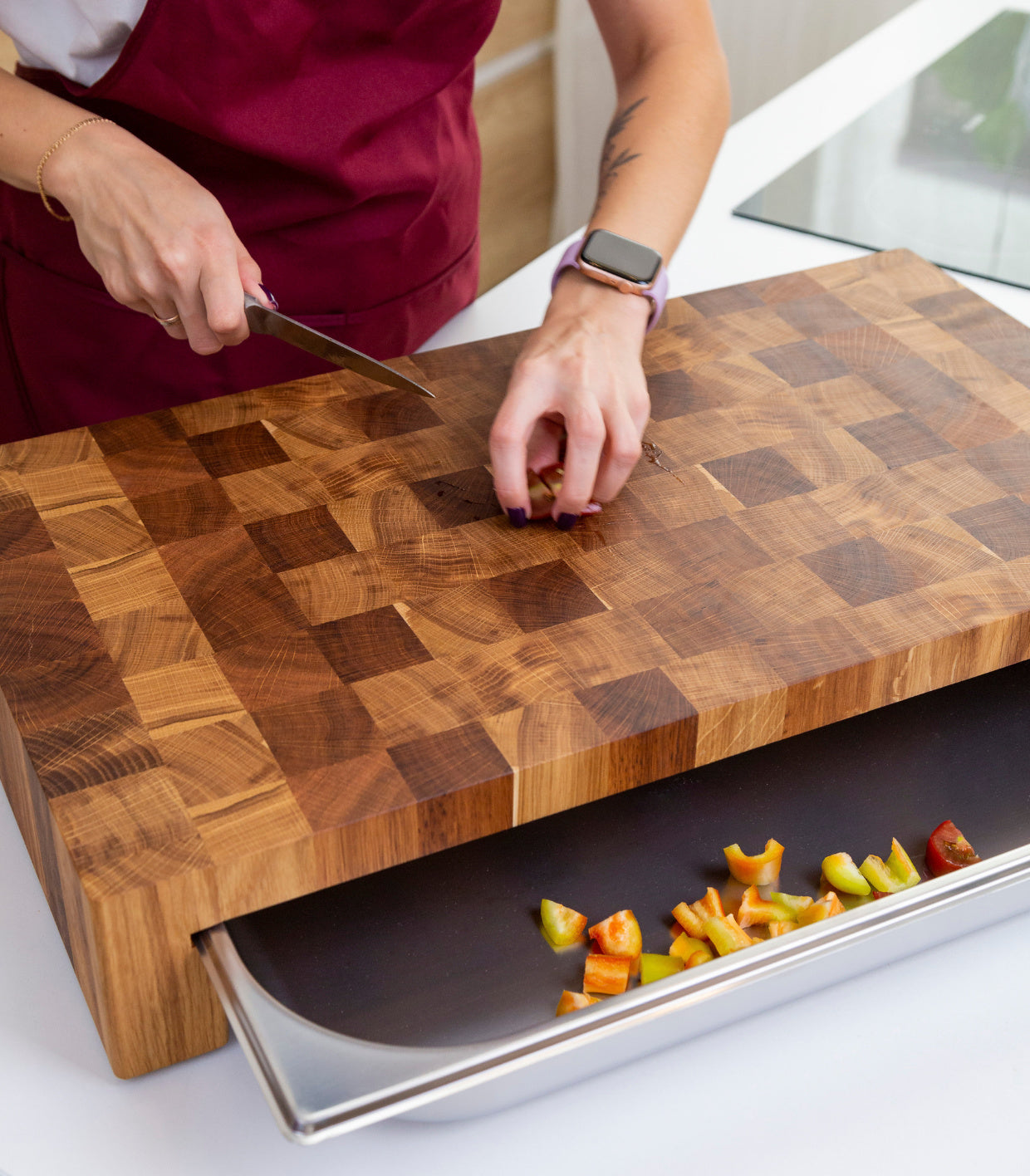  End Grain Wood cutting board - Wood Chopping block - Large  cutting board 16 x 12 Kitchen butcher block Oak cutting board non slip cutting  board with feet - Kitchen Wooden