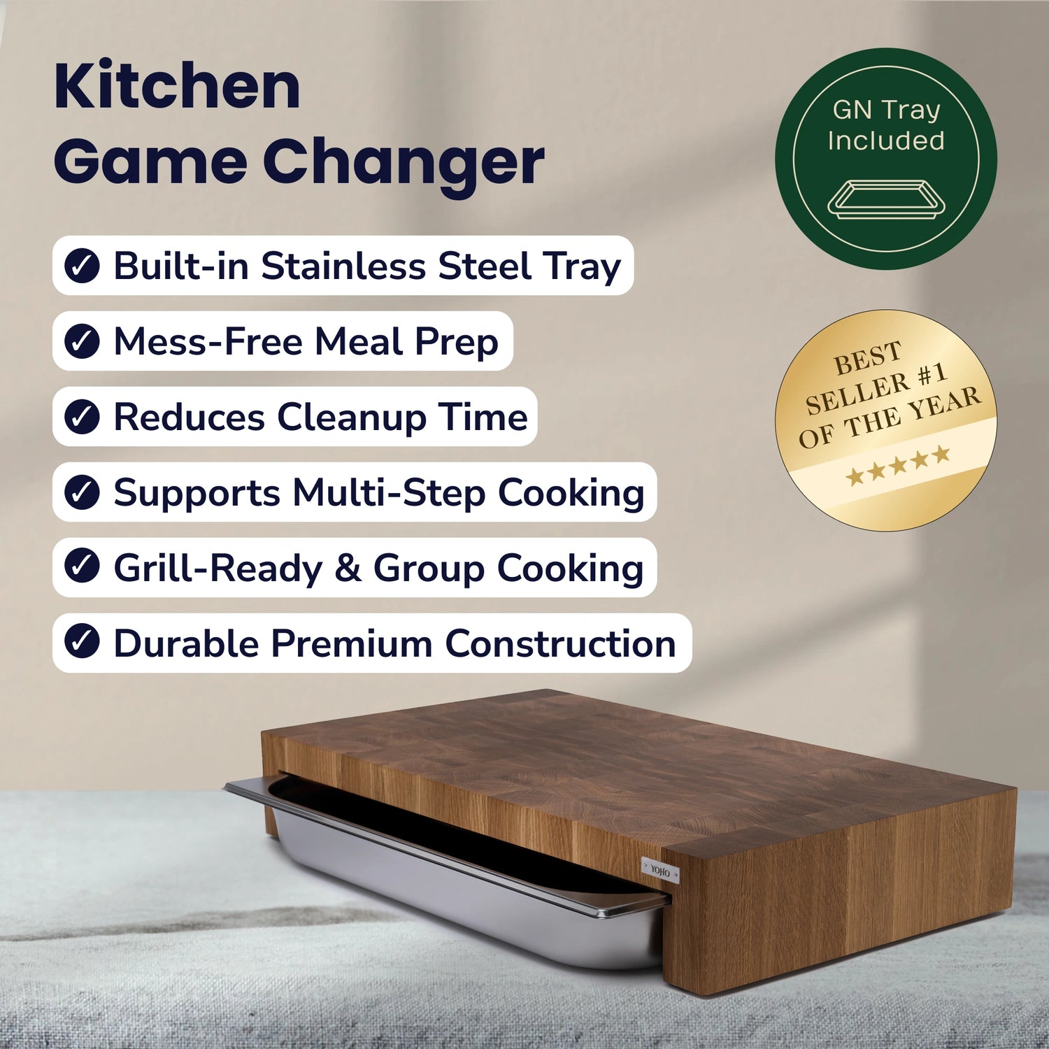 Oak Cutting Board With Tray Large 24&quot;x14&quot;