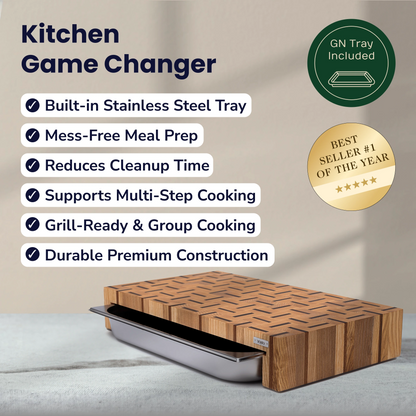 Ash &amp; Sapele Cutting Board With Tray Large 24&quot;x14&quot;