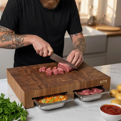 Oak Cutting Board With Dual Trays Medium 18&quot;x13.4&quot;