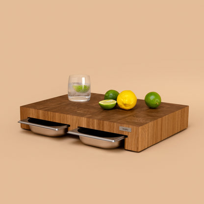 Oak Cutting Board With Dual Trays Medium 18&quot;x13.4&quot;