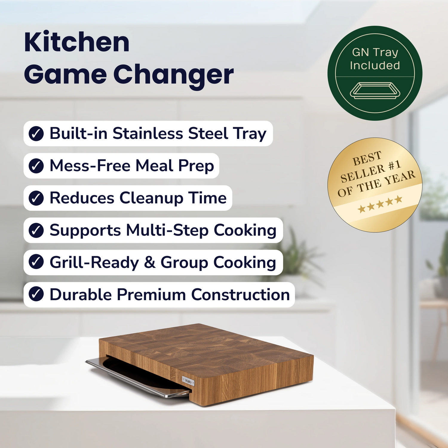 Oak Cutting Board With Tray Small 12&quot;x16&quot;