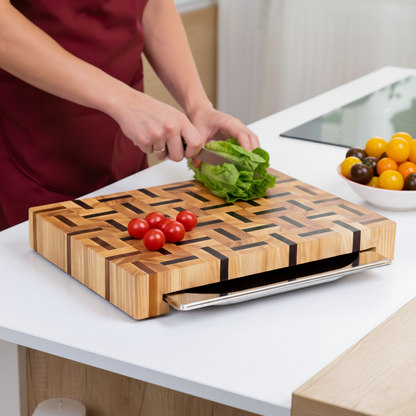 Ash &amp; Sapele Cutting Board With Tray Small 12&quot;x16&quot;