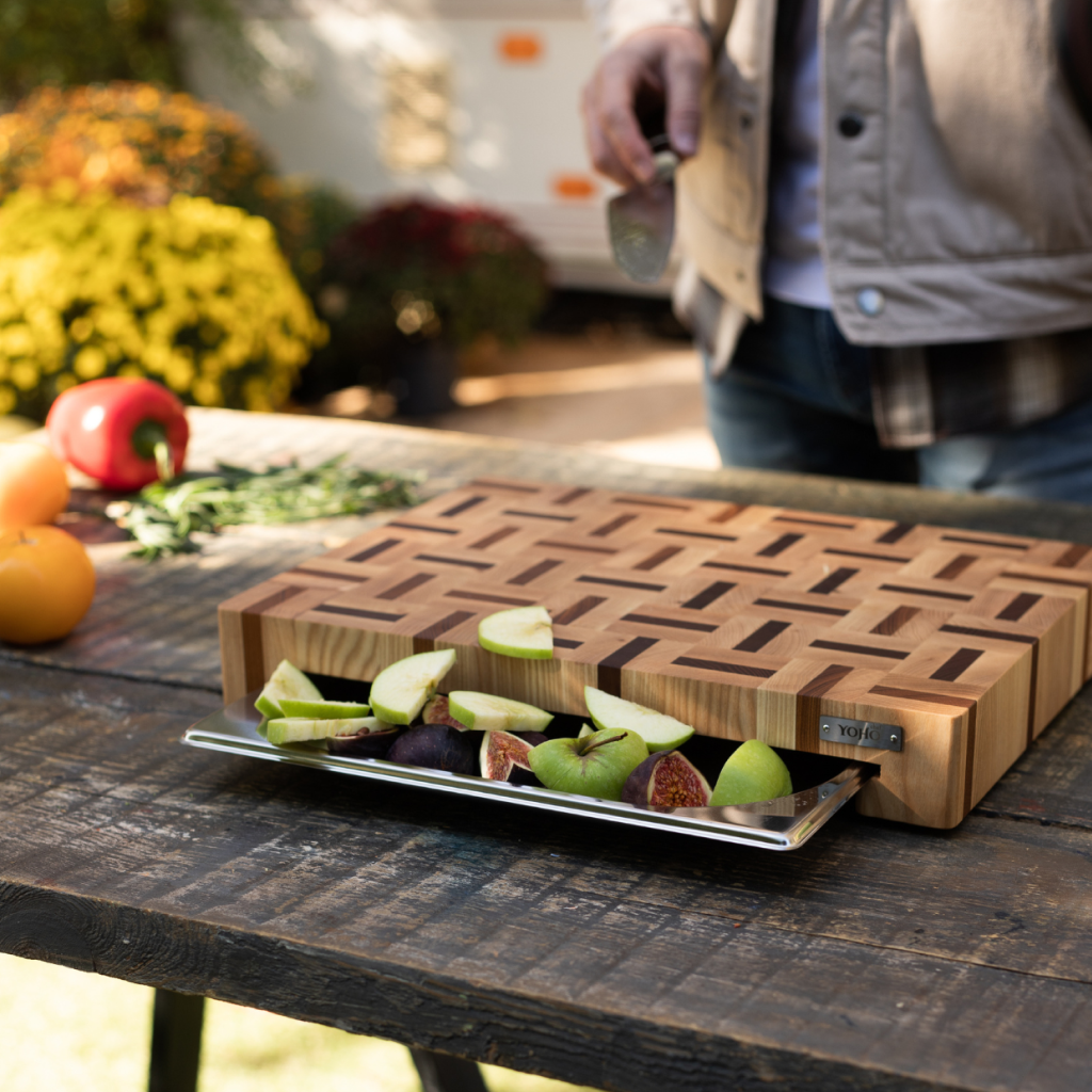 Ash &amp; Sapele Cutting Board With Tray Small 12&quot;x16&quot;