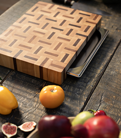 Ash &amp; Sapele Cutting Board With Tray Small 12&quot;x16&quot;