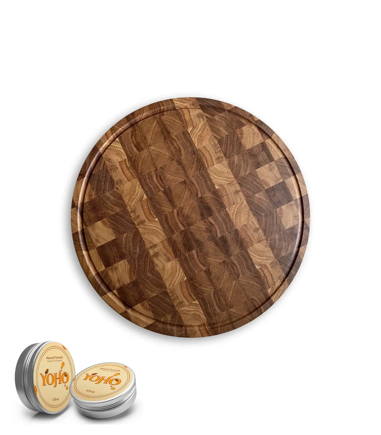 Round End Grain Cutting Board Oak + Board Care Cream